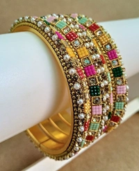 Rajasthani Traditional Pachheli Metal Bangles Set. - 2.4, Multi Colors