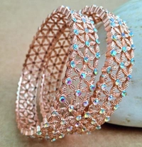 Sparkling Stone Bangles Set - 2.4, Turkish Rose Gold