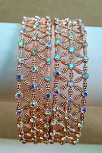 Sparkling Stone Bangles Set - 2.4, Turkish Rose Gold