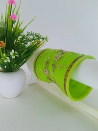 Rajasthani Rajwadi Dhalu Bangles Set - 2.4, Green Yellow