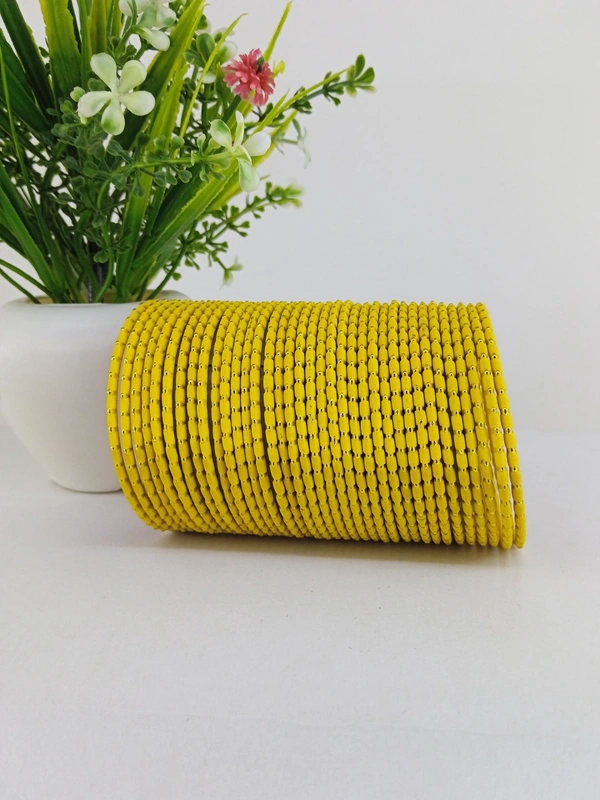 Metal Velvet Bund Set of 36 Bangles.  - 2.6, Golden Dream