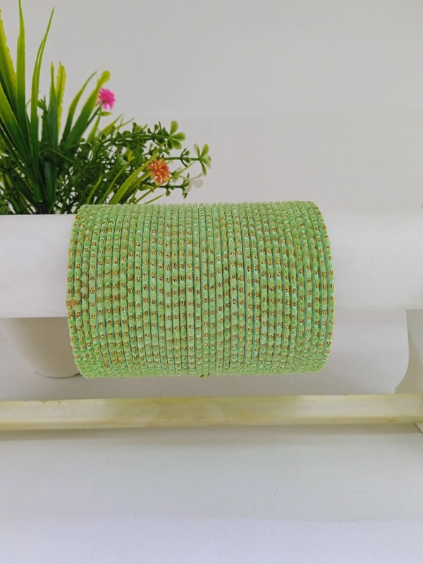 Metal Velvet Bund Set of 36 Bangles.  - 2.6, Olivine