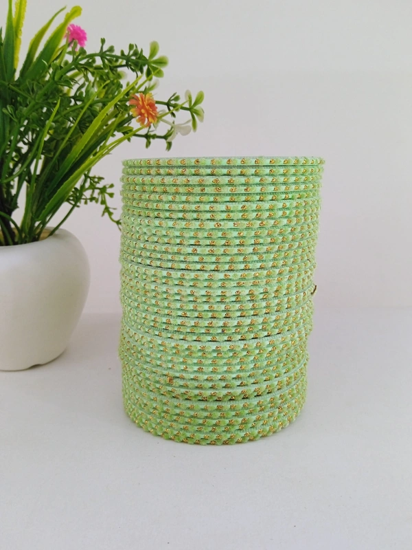 Metal Velvet Bund Set of 36 Bangles.  - 2.6, Olivine