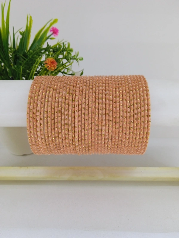 Metal Velvet Bund Set of 36 Bangles.  - 2.4, Atomic Tangerine