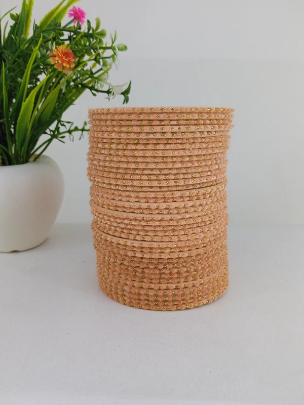 Metal Velvet Bund Set of 36 Bangles.  - 2.4, Atomic Tangerine