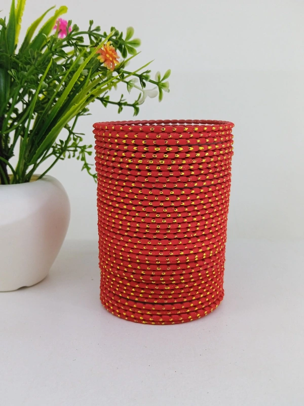 Metal Velvet Bund Set of 36 Bangles.  - 2.6, Red