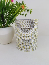 Metal Velvet Bund Set of 36 Bangles.  - 2.6, White