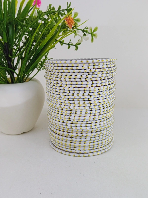 Metal Velvet Bund Set of 36 Bangles.  - 2.6, White