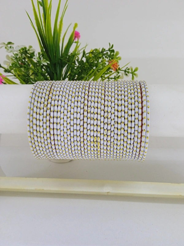 Metal Velvet Bund Set of 36 Bangles.  - 2.6, White