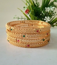 Traditional Gold Plated Bangles set of 4 - 2.6, Golden