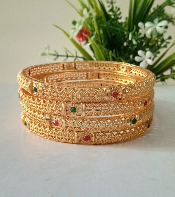 Traditional Gold Plated Bangles set of 4 - 2.6, Golden
