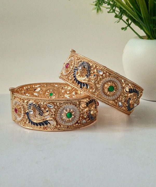 Rajwadi Peacock Bangles Set - 2.6, Golden