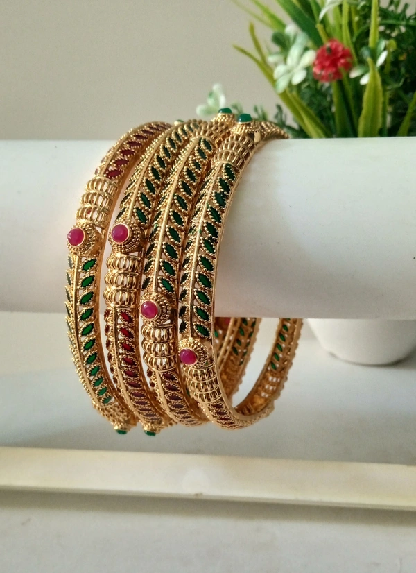 Premium Red & Green Bangles Set of 4 - 2.4, Golden