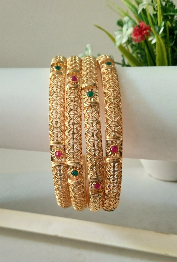 Traditional Gold Plated Bangles set of 4 - 2.6, Golden