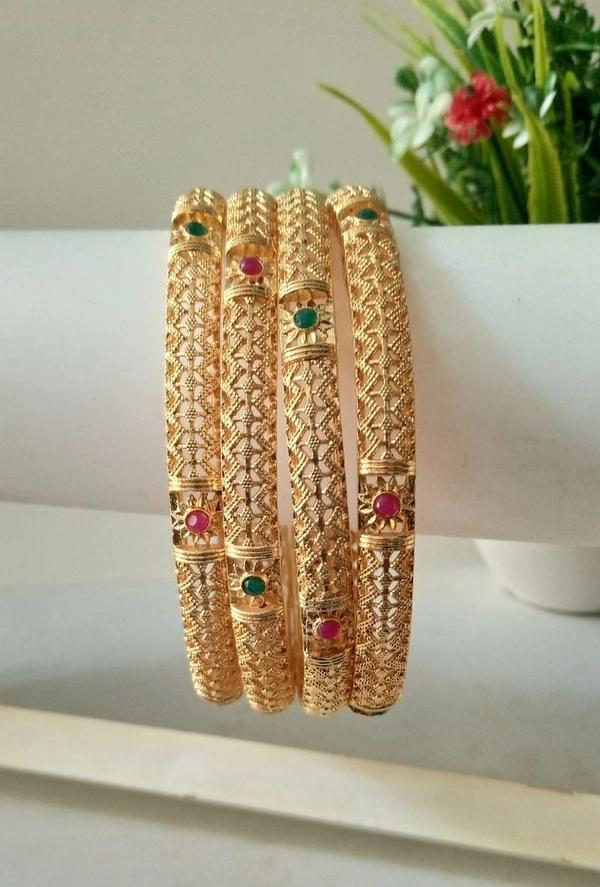 Traditional Gold Plated Bangles set of 4 - Golden Bell, 2.8