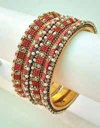 Rajasthani Traditional Pachheli Metal Bangles Set, 4 Colors Available - 2.4, Red
