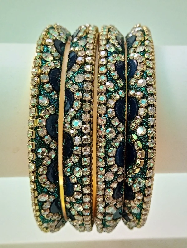 Traditional Pacheli Metal Bangles Set. - 2.2, Peacock Blue