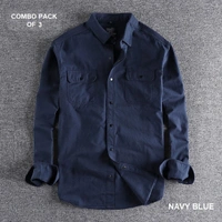 Pure Cotton Shirt Pack Of 3 High Quality  - S, Mint Green & Navy Blue & Orange