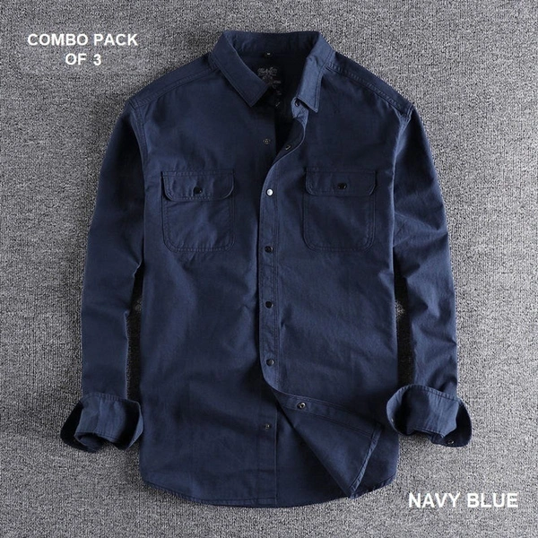 Pure Cotton Shirt Pack Of 3 High Quality  - S, Mint Green & Navy Blue & Orange
