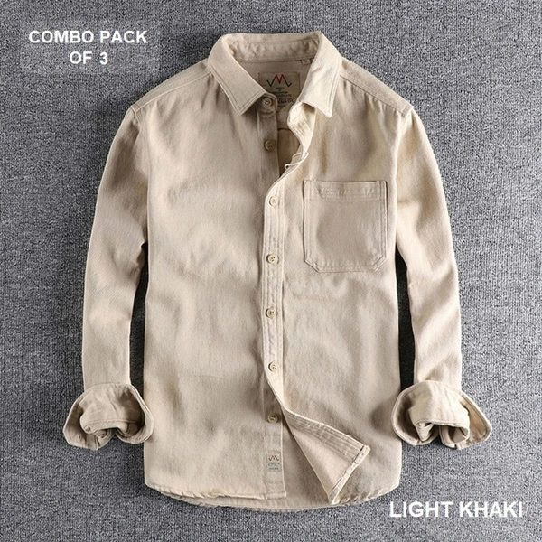 Pure Cotton Shirt Pack Of 3 High Quality  - M, Brown & Khaki & Orange