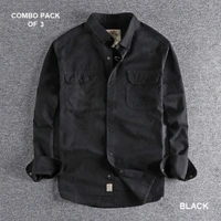 Pure Cotton Shirt Pack Of 3 High Quality  - Xxl, Black & Brown & Navy Blue