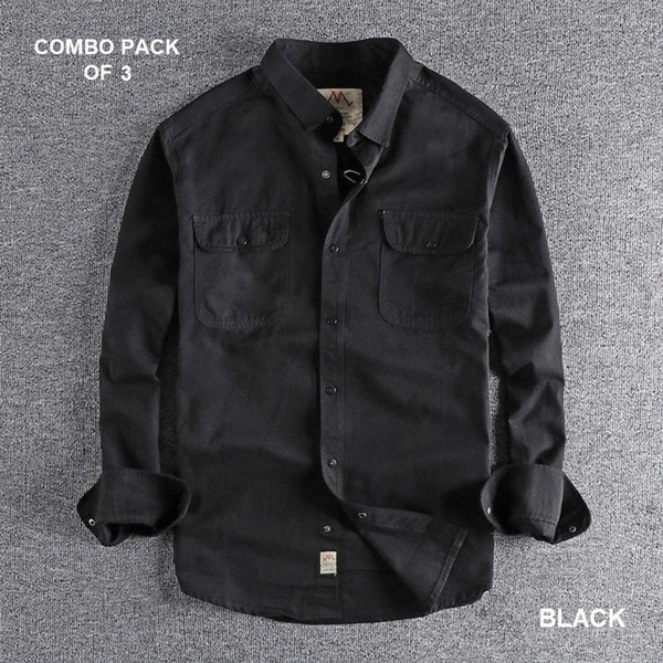 Pure Cotton Shirt Pack Of 3 High Quality  - S, Black & Brown & Yellow