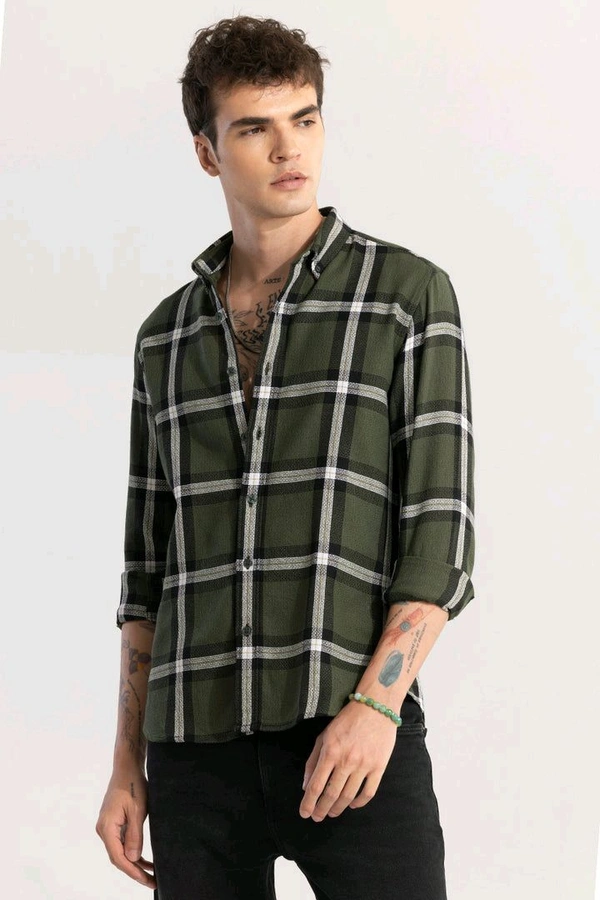 CUBIX CHECKS OLIVE SHIRT - XXL