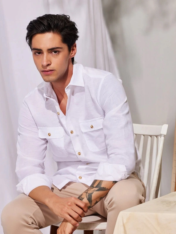 Pure cotton Linen Cargo Shirt pack of 2 combo - S