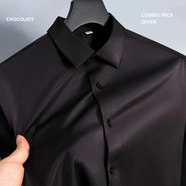 Executive Smooth Long Sleeve Shirt, Pack of 2 combo - L/42, Navy & Chocolate