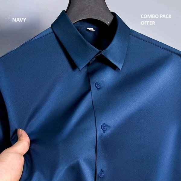Executive Smooth Long Sleeve Shirt, Pack of 2 combo - L/42, Navy & Chocolate