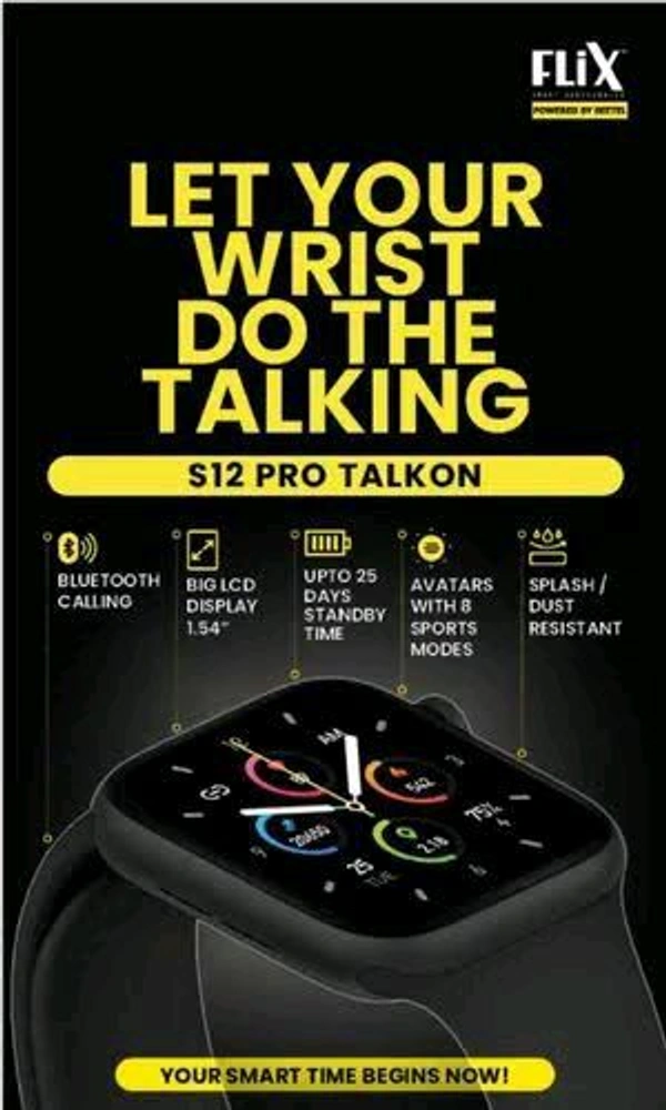 Flix Talkon S12 Pro Smartwatch  - Black