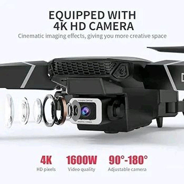 E88 Pro Drone Double Camera ( Single Battery 100%,) - Black, Free Size