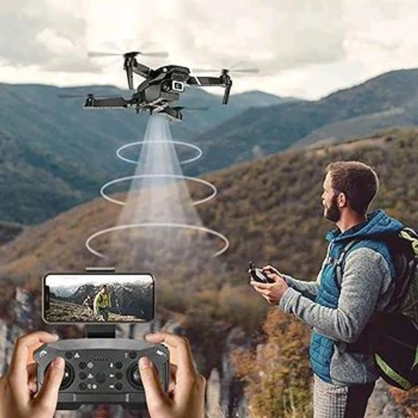 E88 Pro Drone Double Camera ( Single Battery 100%,) - Black, Free Size
