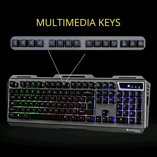 Zebronics Transformer Gaming Keyboard and Mouse Combo,Braided Cable,Durable Al body,Multimedia keys and Gaming Mouse with 6 Buttons, Multi-Color LED Lights, High - Black, Free Size