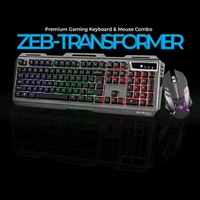 Zebronics Transformer Gaming Keyboard and Mouse Combo,Braided Cable,Durable Al body,Multimedia keys and Gaming Mouse with 6 Buttons, Multi-Color LED Lights, High - Black, Free Size