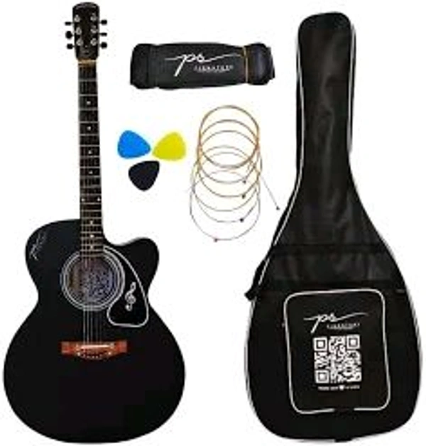 PC  Signature 41Inch Acoustic Guitar Black Matte New Model (Free 1 Set Strings, 3 Picks, Bag & Belt) - Tonewood - Blue, Free Size