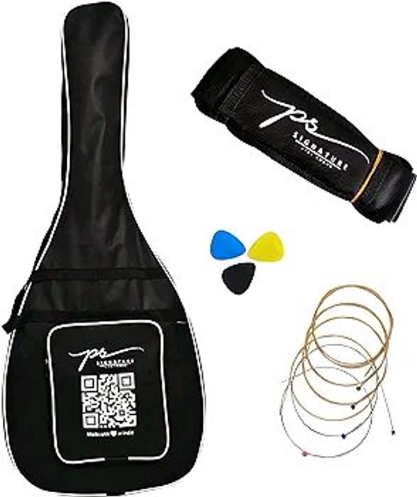 PC  Signature 41Inch Acoustic Guitar Black Matte New Model (Free 1 Set Strings, 3 Picks, Bag & Belt) - Tonewood - Blue, Free Size