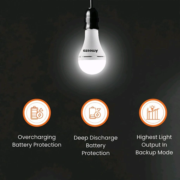 Ameezo 9w Ac/ Dc Rechargeable Bulb (1yr Warranty) 60 pcs box - 9 Watt, White