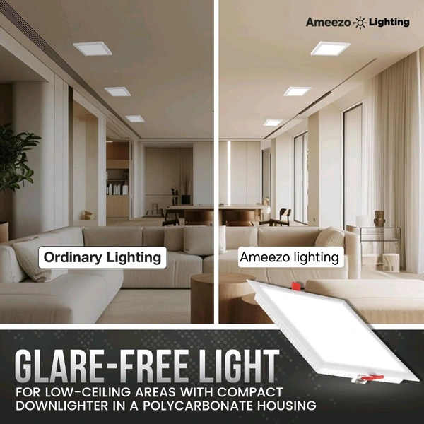 Ameezo 15w Panel Light |Downlight |Square |cool White|6 Inch|For False Ceiling|2yr Warranty - 6×6 Inch, 15