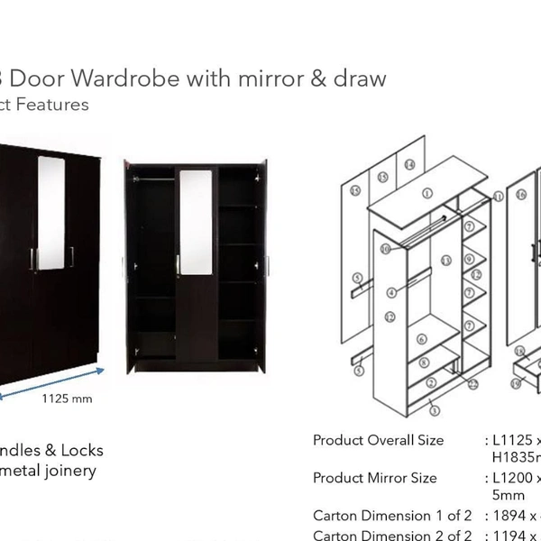 Typo 3 Door Wardrobe With Mirror