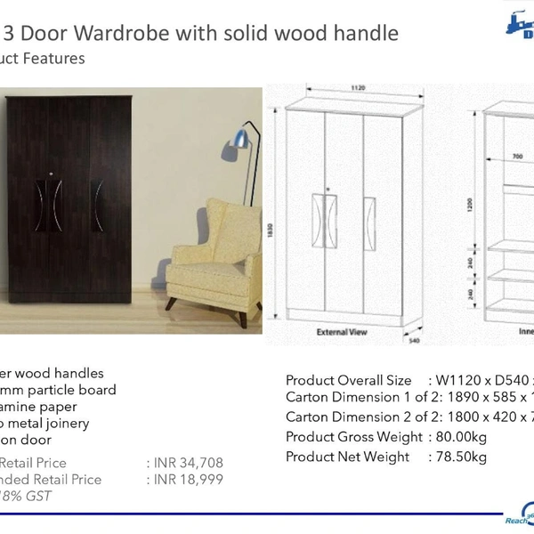 PANDIA 3 DOOR WARDROBE - 3 door