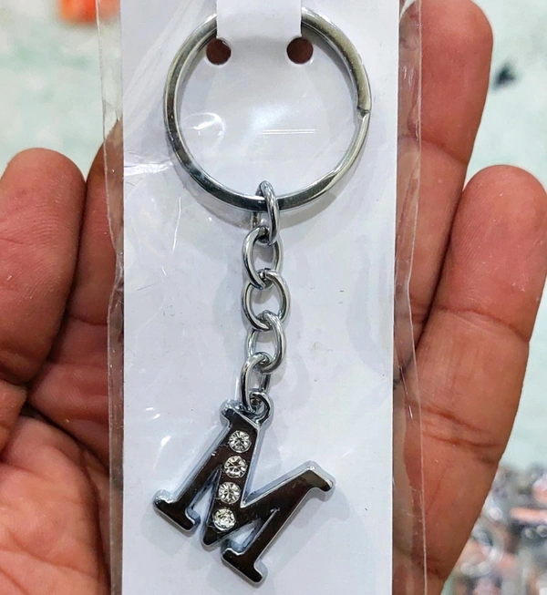 Letter Metal With Stone Keychain Mix