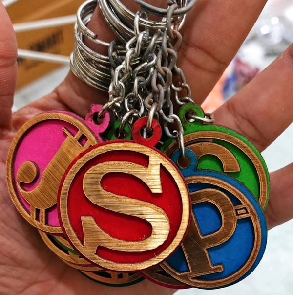 Letter Round Shaped Keychain Plastic