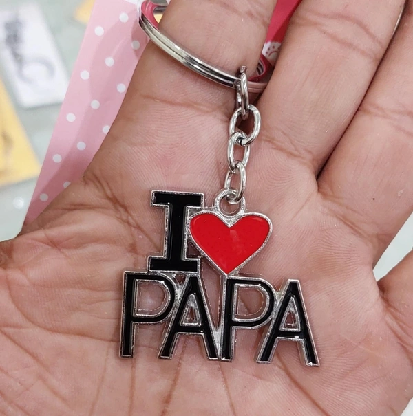 I Love Papa Metal Keychain 