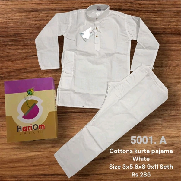 Kurta Pajama Cottons White  - White, 3x11