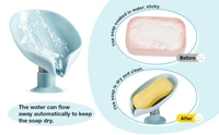 Plastic Soap Stand Holder For Bathroom Kitchen Sink Wall Single Layer With Magic Stickers (Leaf Soap Dish) (Pack Of 1) - 8.5 x 10 x 13