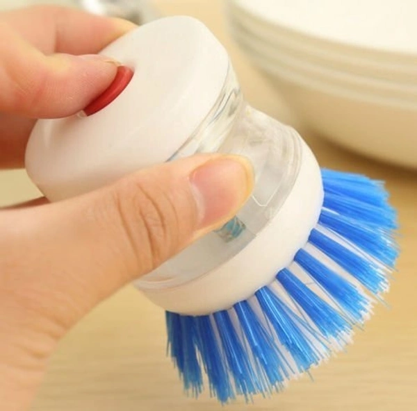 Dish/Washbasin Plastic Cleaning Brush with Liquid Soap Dispenser, Multicolour (pack of 3) - 10L x 10W x 10H Centimeters