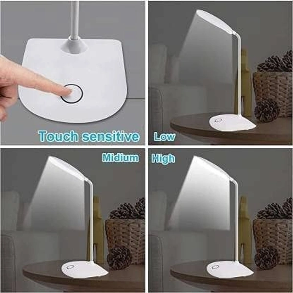 Study Lamp Rechargeable Led Touch On Off Switch Student Study Reading Dimmer Led Table Lamps White Desk Light Lamp(Plastic, Pack of 1) - Dimensions	40D x 40W x 20H Millimeters, White