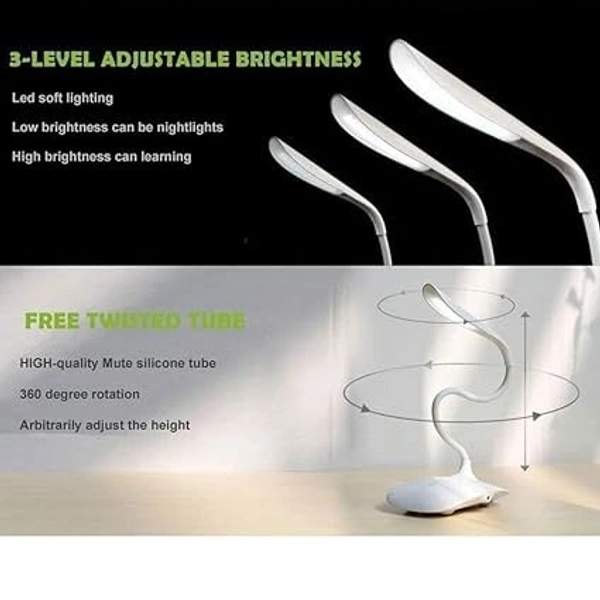 Study Lamp Rechargeable Led Touch On Off Switch Student Study Reading Dimmer Led Table Lamps White Desk Light Lamp(Plastic, Pack of 1) - Dimensions	40D x 40W x 20H Millimeters, White