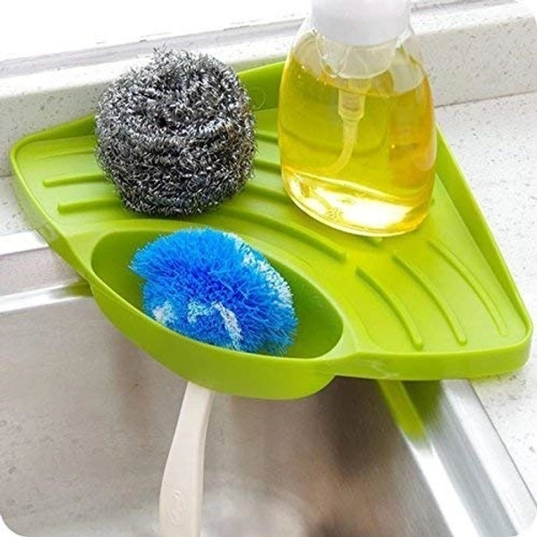 Kitchen Sink Corner Tool With Tray Storage Organizer Rack For Soap Dish Wash Basin (Plastic, Green), Pack Of 1, Sinks - 27 x 19.5 x 5.5 Centimeters, Mint Green
